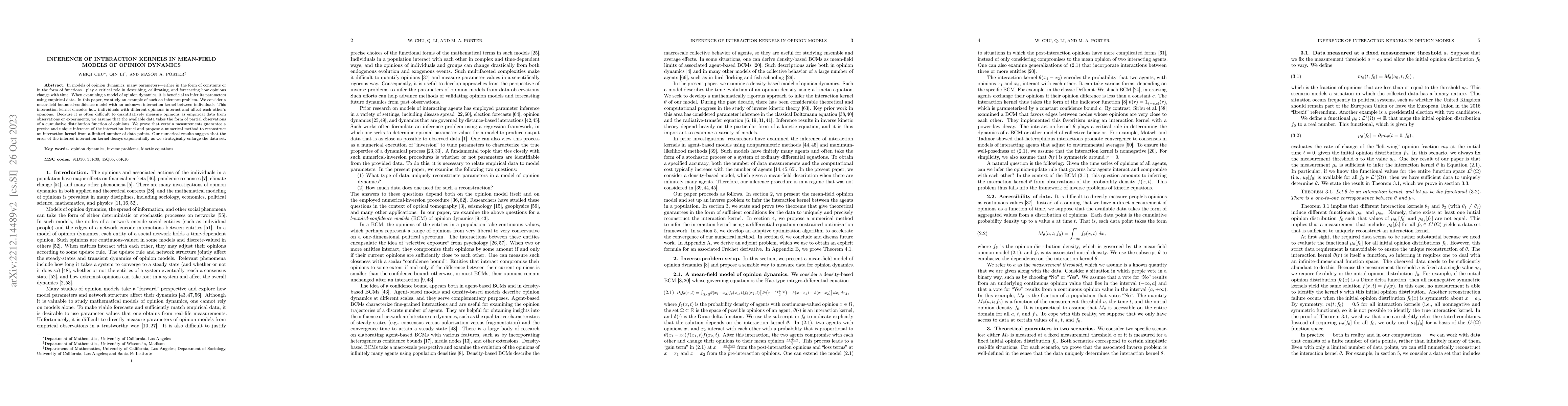 Thumbnail for Inference of interaction kernels in mean-field models of opinion
  dynamics