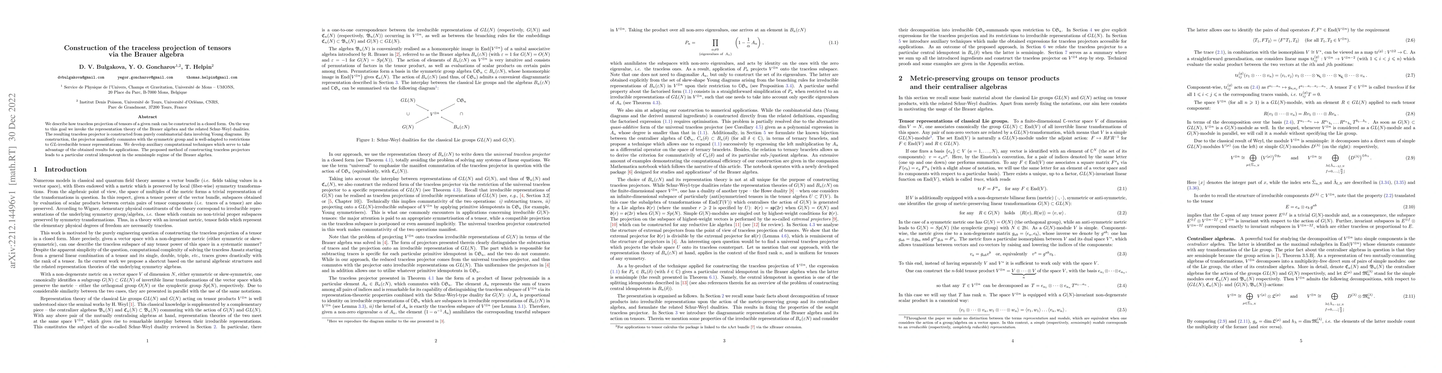 Thumbnail for Construction of the traceless projection of tensors via the Brauer
  algebra