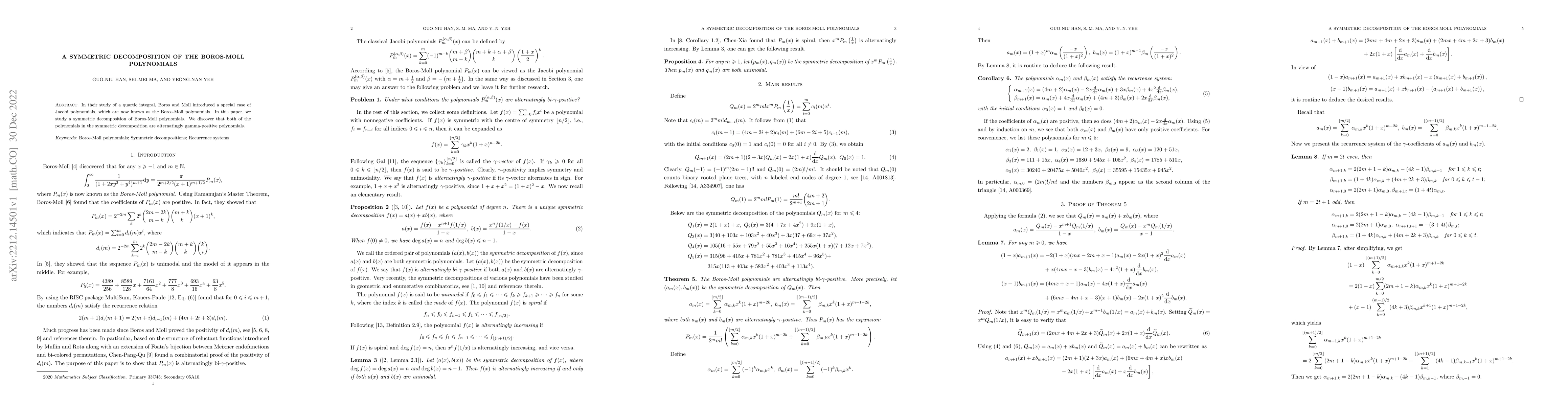 Thumbnail for A symmetric decomposition of the Boros-Moll polynomials