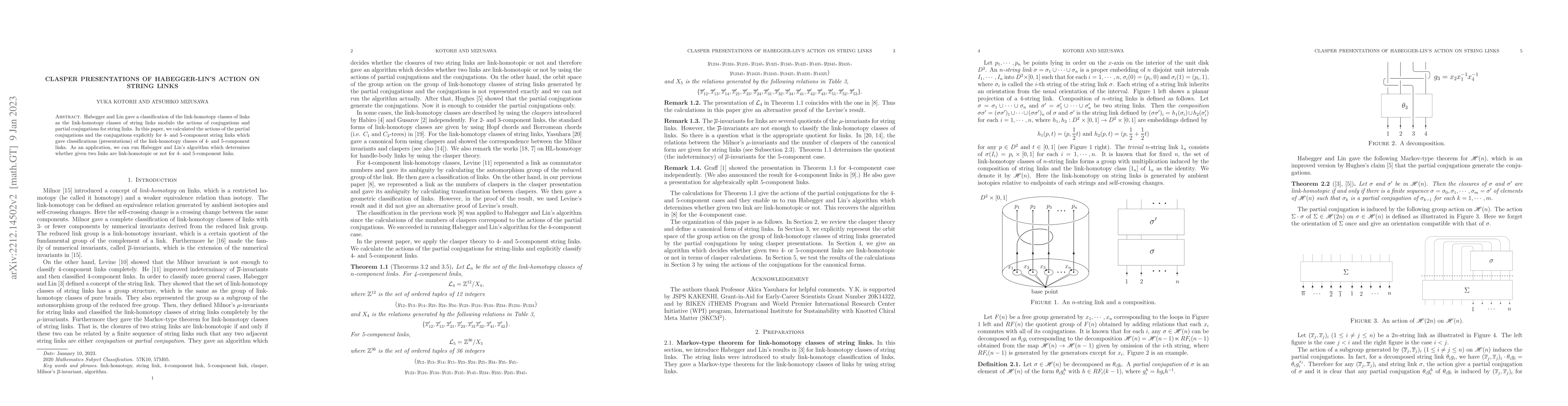 Thumbnail for Clasper presentations of Habegger-Lin's action on string links