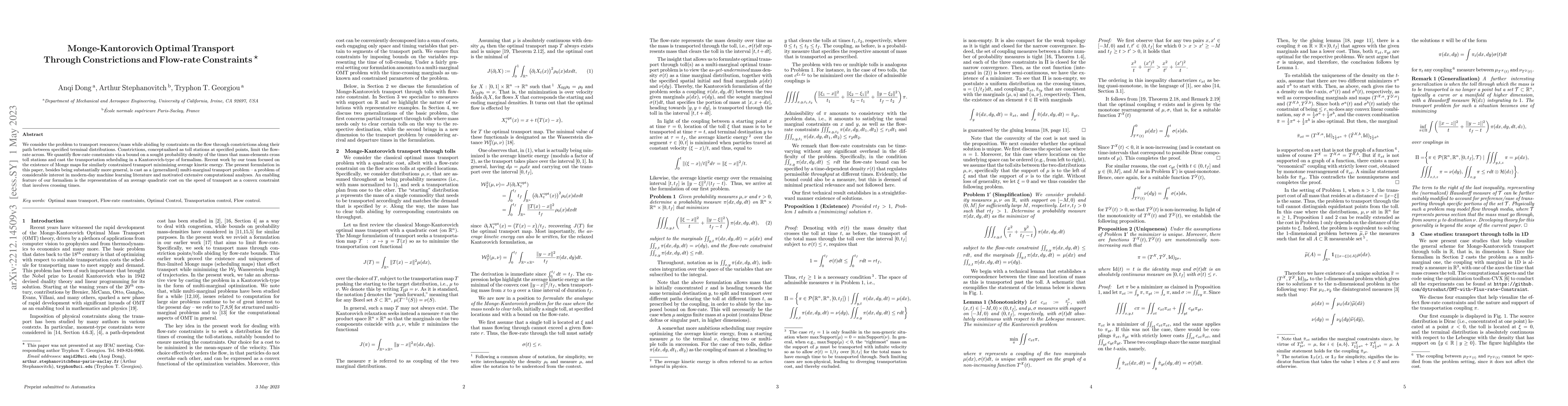 Thumbnail for Monge-Kantorovich Optimal Transport Through Constrictions and Flow-rate
  Constraints