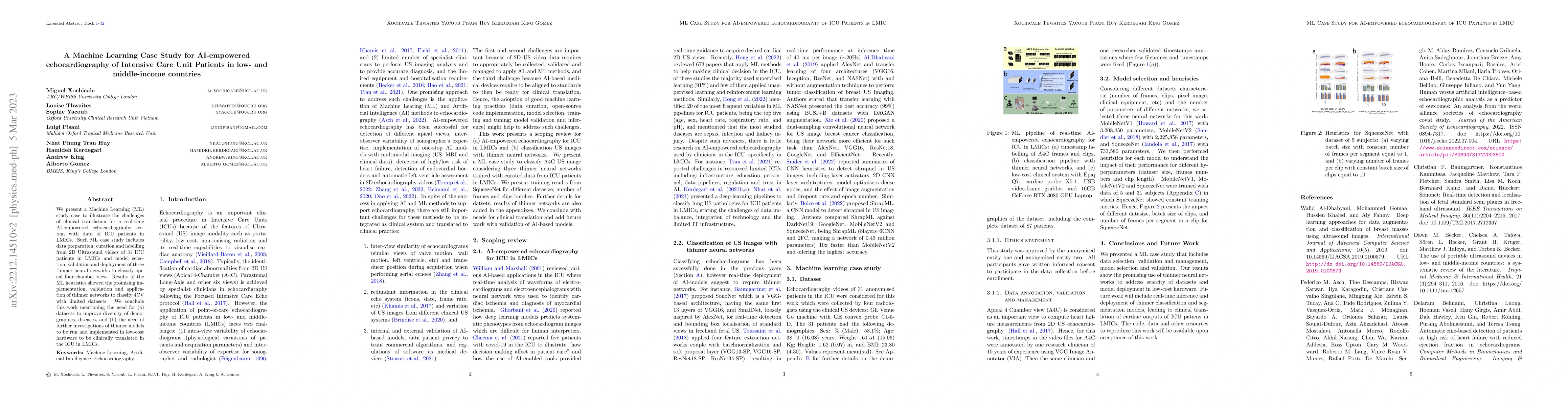 Thumbnail for A Machine Learning Case Study for AI-empowered echocardiography of
  Intensive Care Unit Patients in low- and middle-income countries