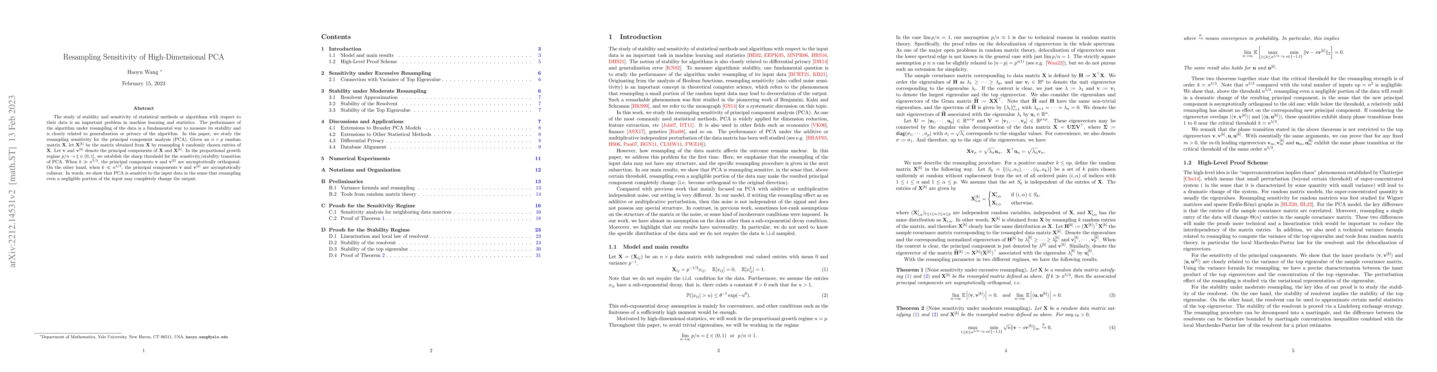 Thumbnail for Resampling Sensitivity of High-Dimensional PCA