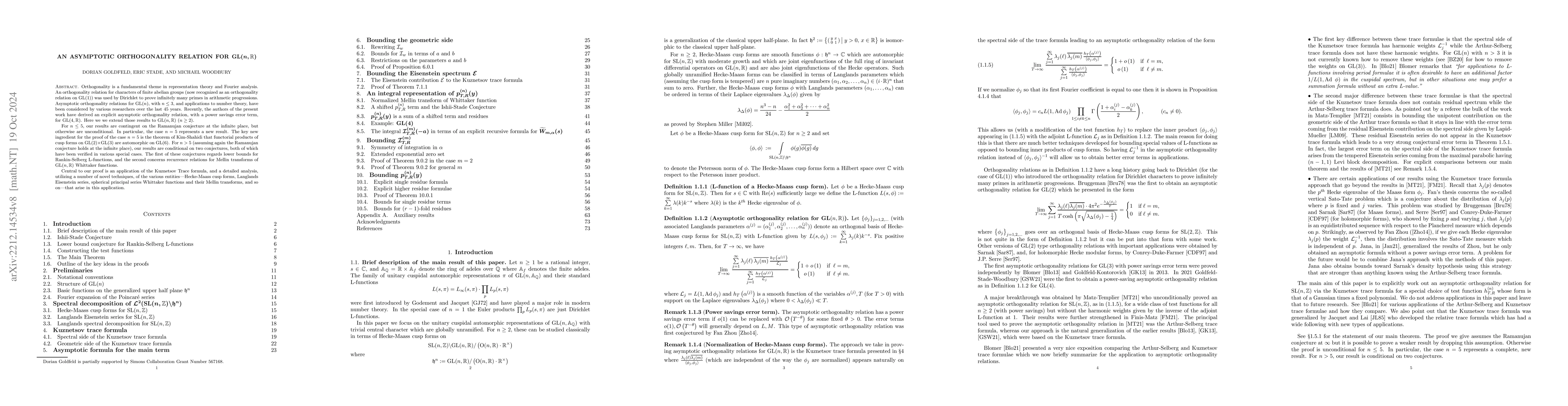 Thumbnail for An Asymptotic Orthogonality Relation for ${\rm GL}(n, \mathbb R)$