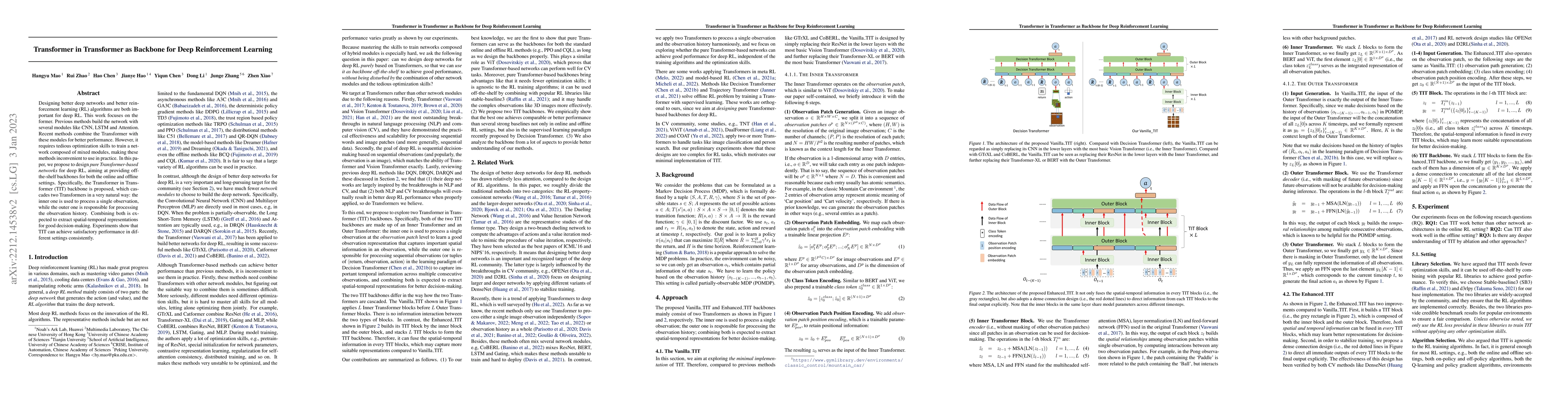 Thumbnail for Transformer in Transformer as Backbone for Deep Reinforcement Learning