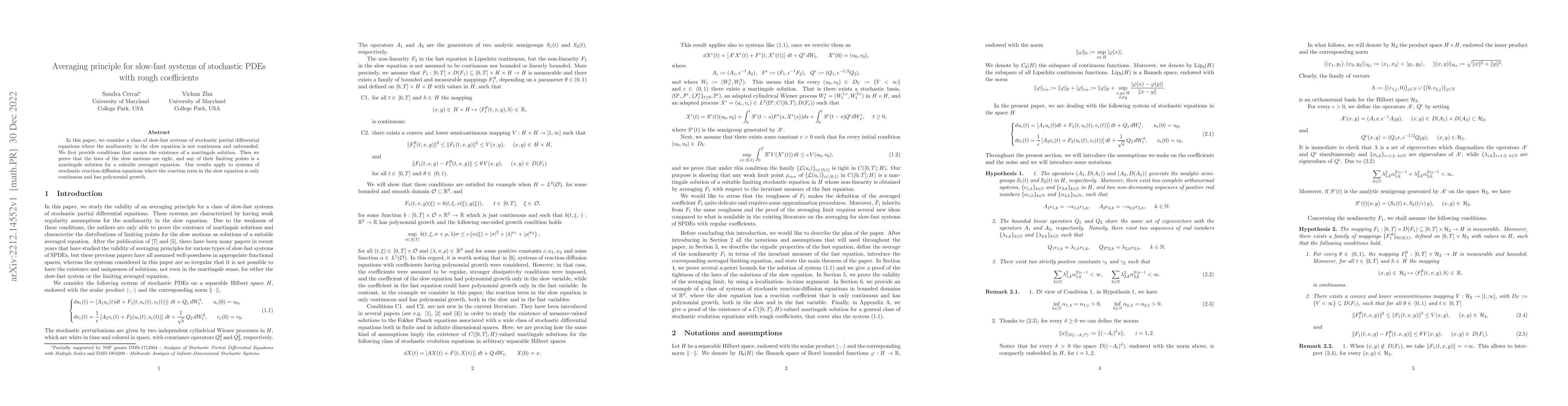 Thumbnail for Averaging principle for slow-fast systems of stochastic PDEs with rough
  coefficients
