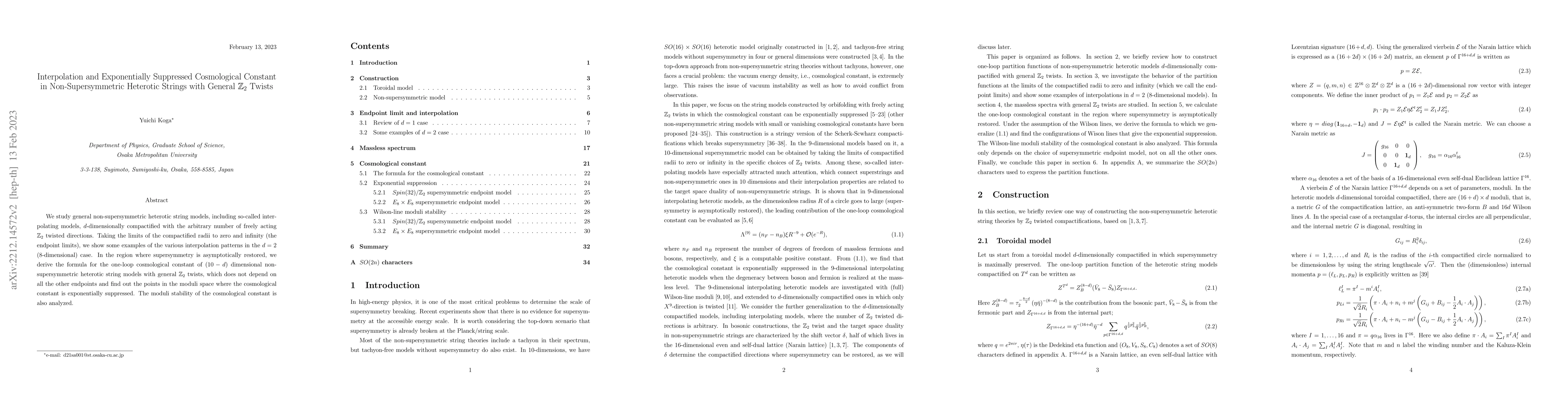 Thumbnail for Interpolation and Exponentially Suppressed Cosmological Constant in
  Non-Supersymmetric Heterotic Strings with General $\mathbb{Z}_{2}$ Twists