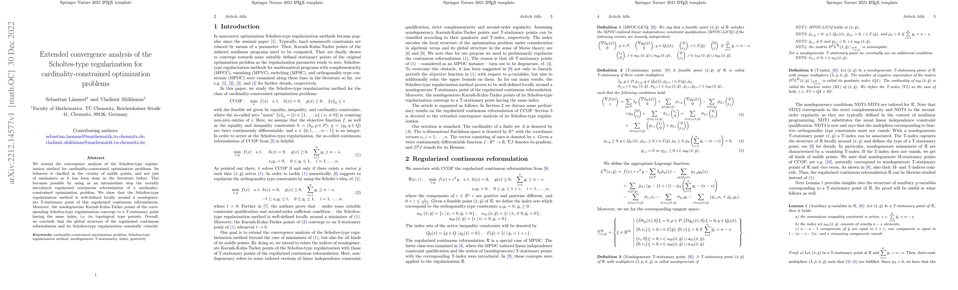 Thumbnail for Extended convergence analysis of the Scholtes-type regularization for
  cardinality-constrained optimization problems