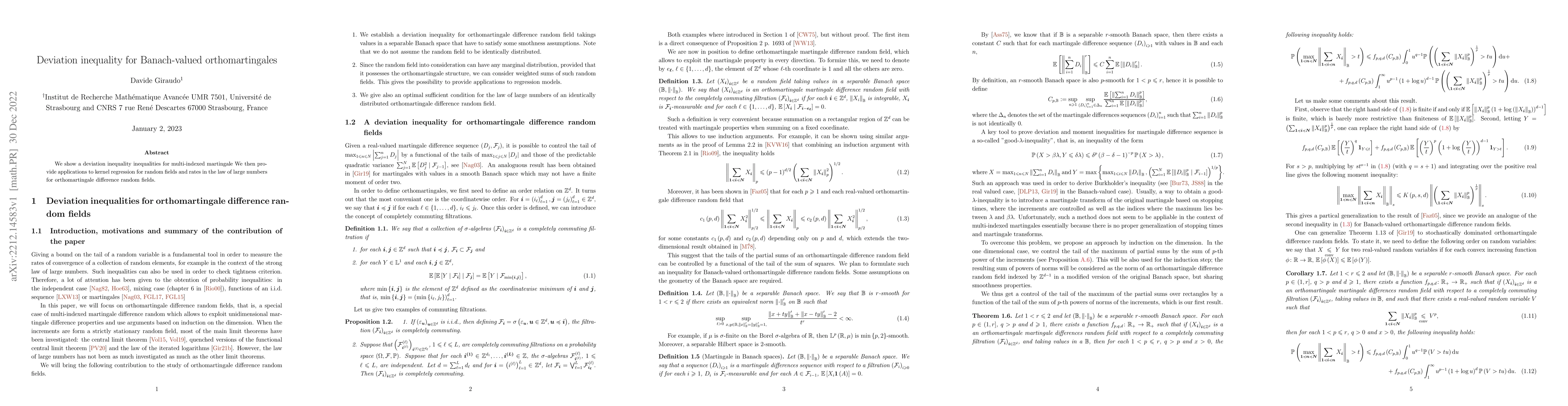 Thumbnail for Deviation inequality for Banach-valued orthomartingales