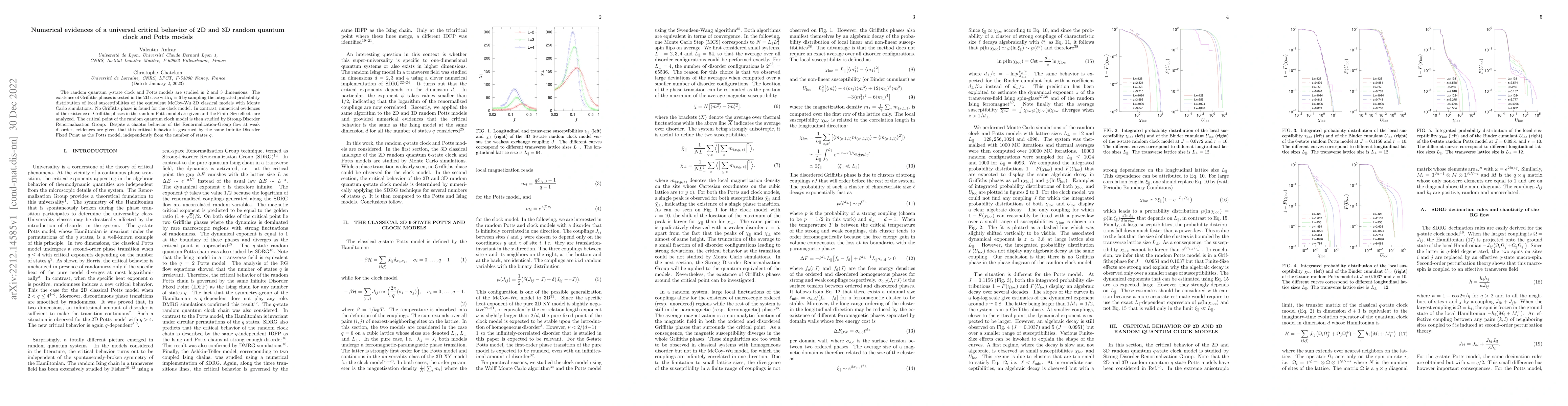 Thumbnail for Numerical evidences of a universal critical behavior of 2D and 3D random
  quantum clock and Potts models