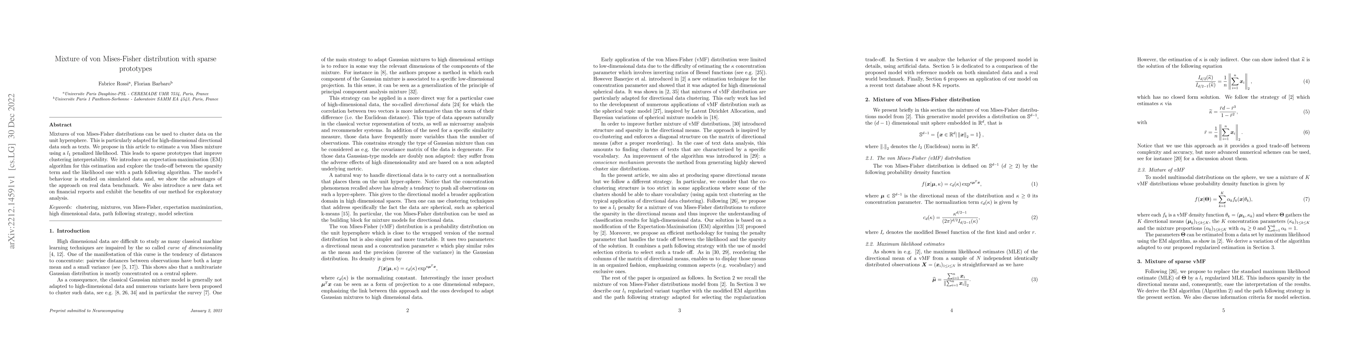 Thumbnail for Mixture of von Mises-Fisher distribution with sparse prototypes