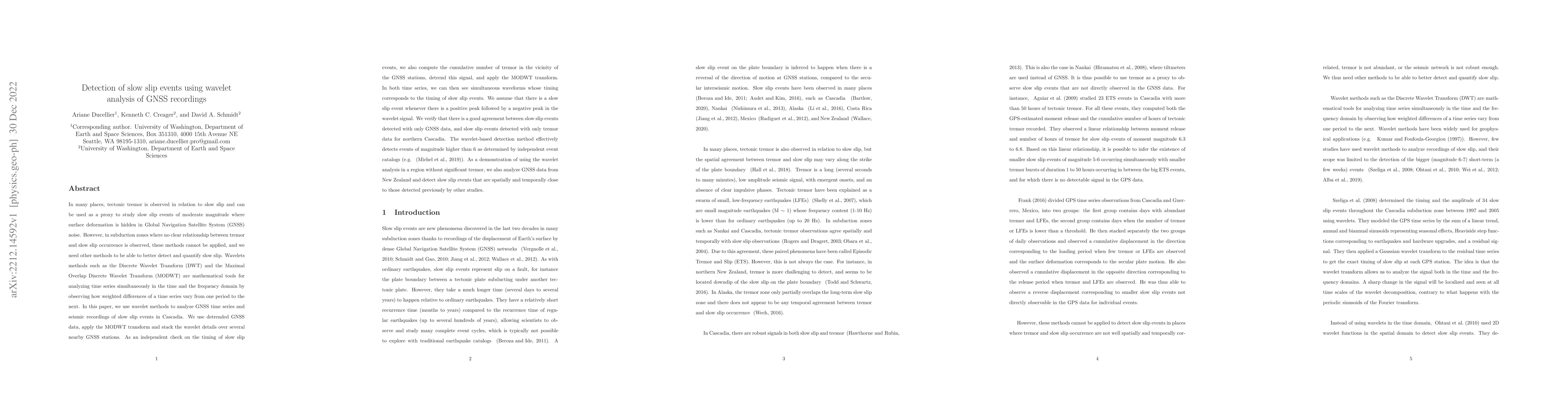 Thumbnail for Detection of slow slip events using wavelet analysis of GNSS recordings