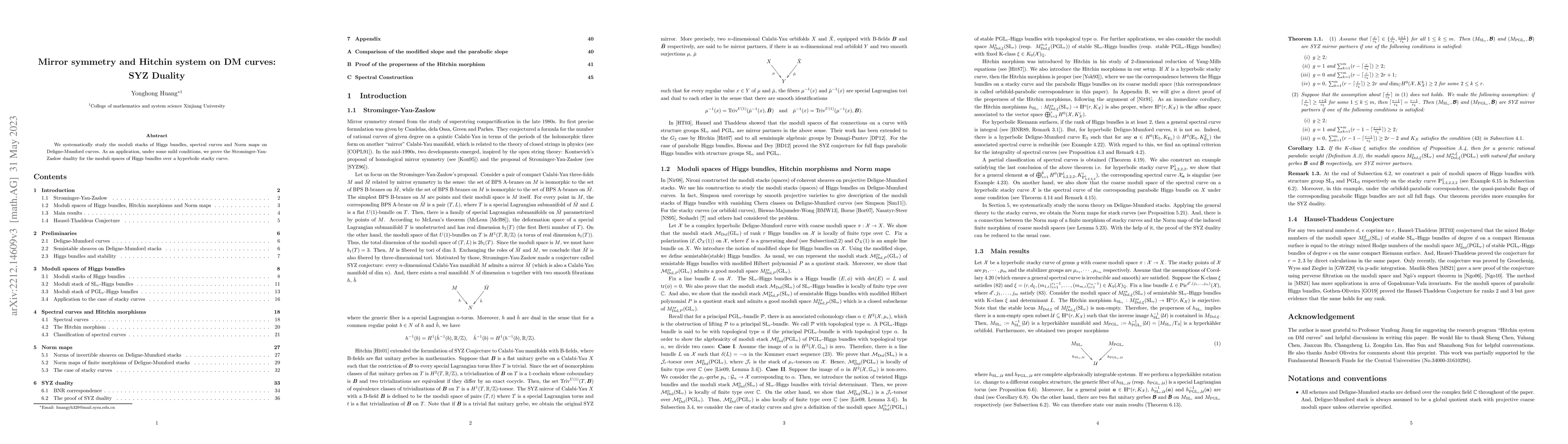 Thumbnail for Mirror symmetry and Hitchin systems on DM curves: SYZ Duality