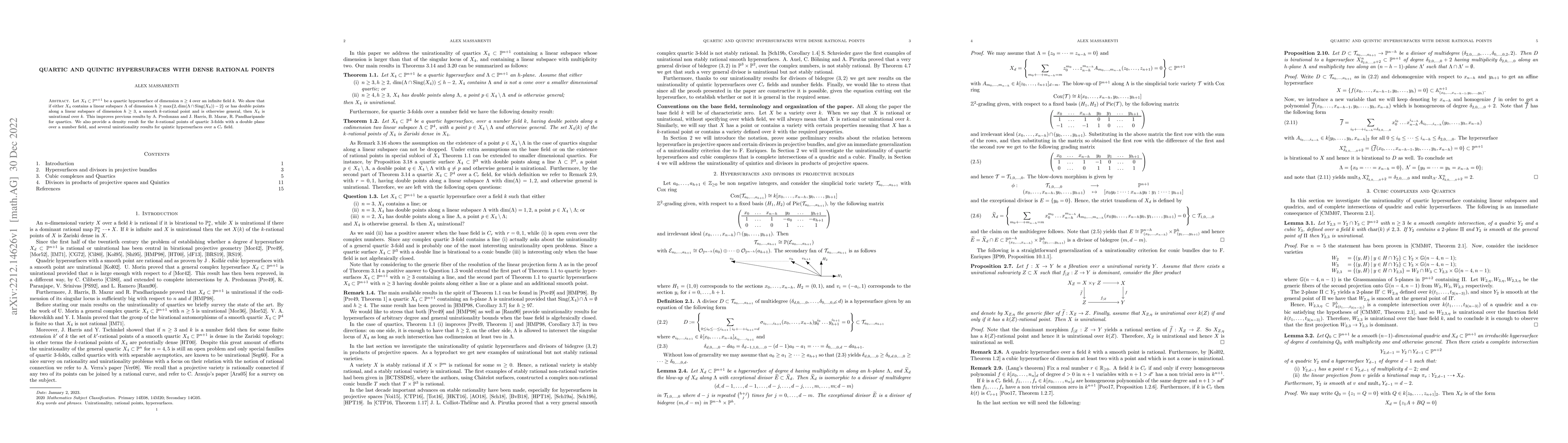 Thumbnail for Quartic and Quintic hypersurfaces with dense rational points