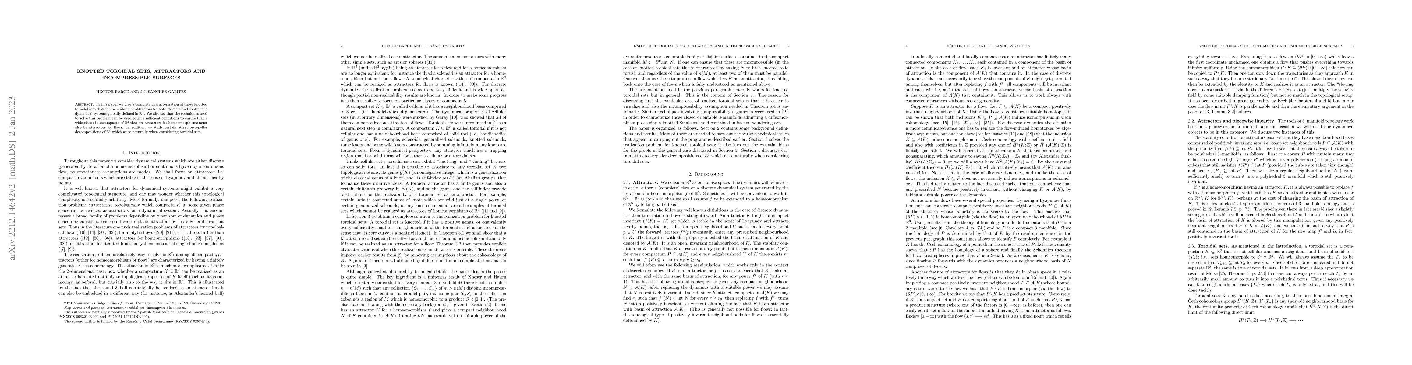 Thumbnail for Knotted toroidal sets, attractors and incompressible surfaces
