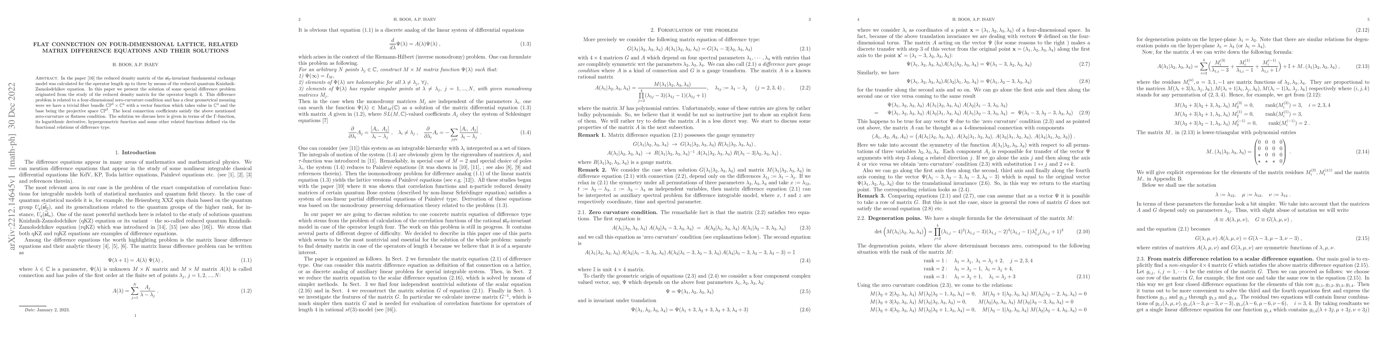Thumbnail for Flat connection on four-dimensional lattice, related matrix difference
  equations and their solutions