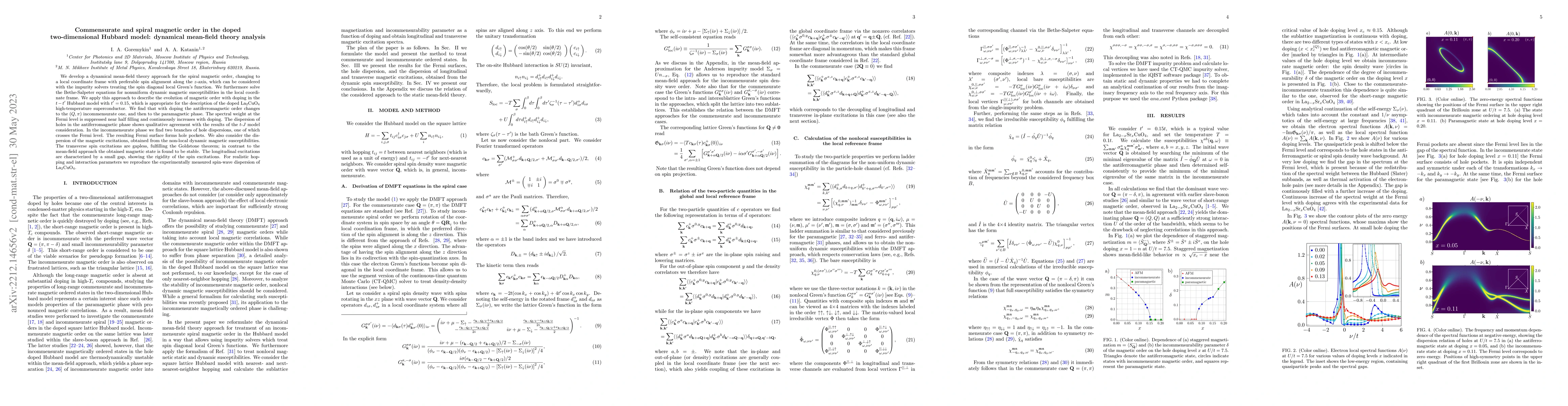 Thumbnail for Commensurate and incommensurate magnetic order in the doped
  two-dimensional Hubbard model: dynamical mean-field theory analysis