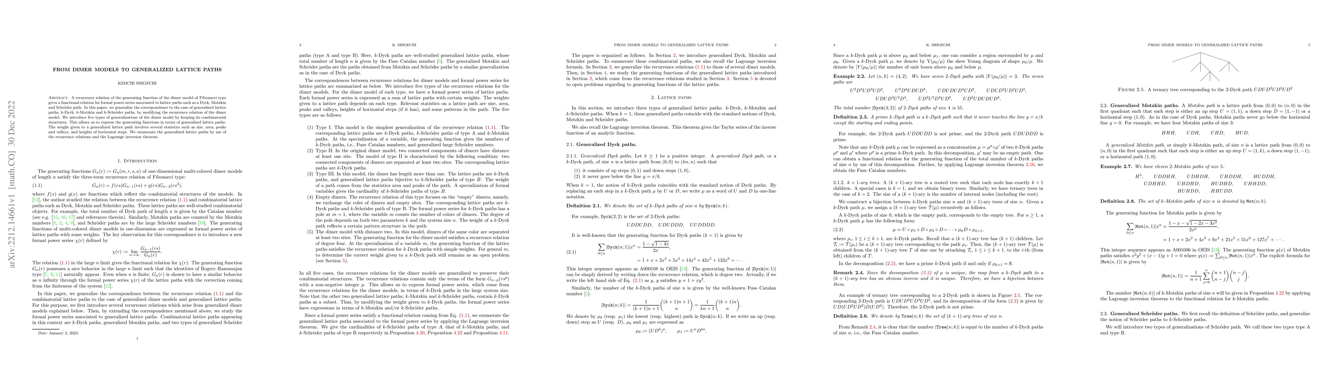 Thumbnail for From dimer models to generalized lattice paths