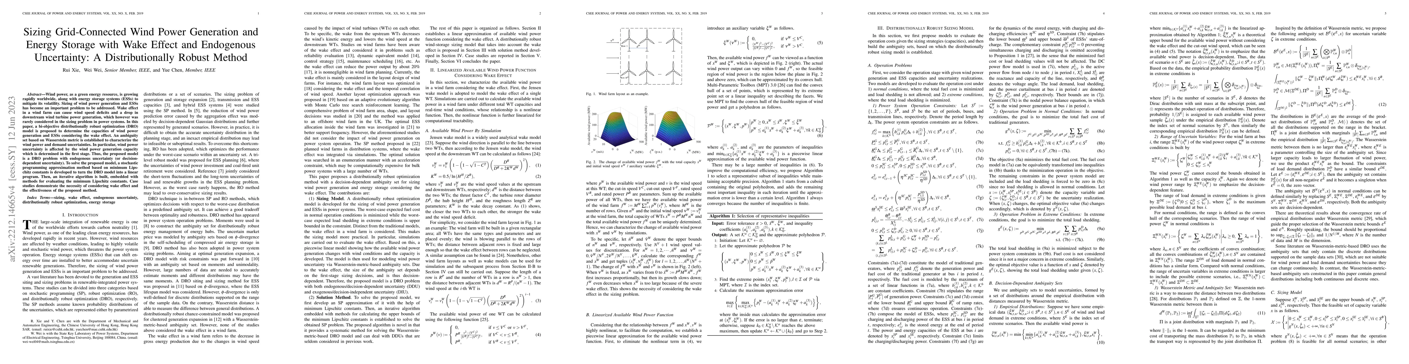 Thumbnail for Sizing Grid-Connected Wind Power Generation and Energy Storage with Wake
  Effect and Endogenous Uncertainty: A Distributionally Robust Method