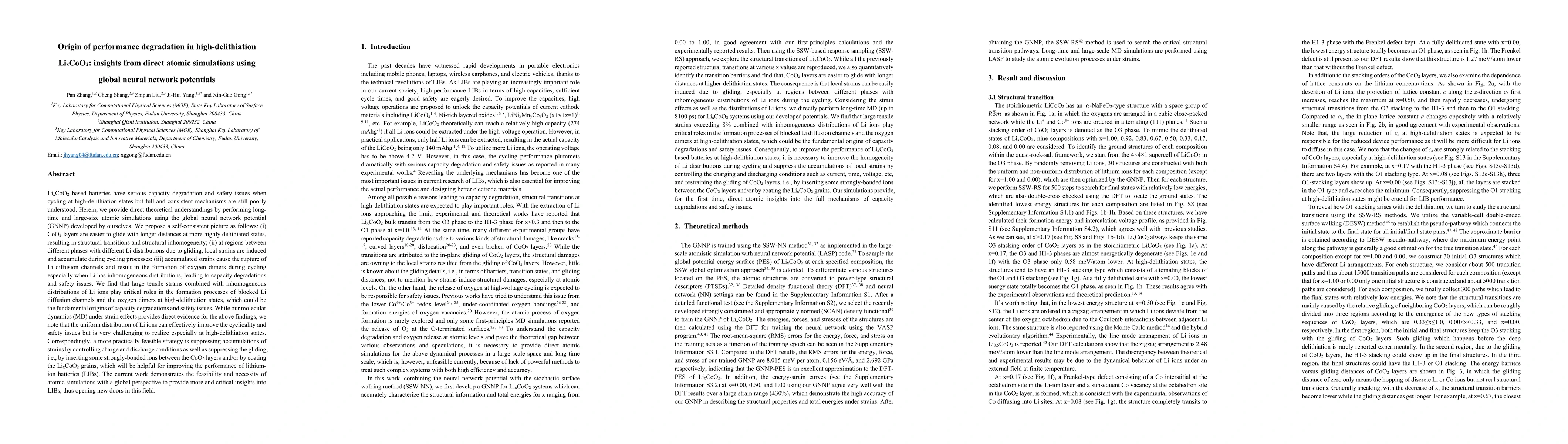 Thumbnail for Origin of performance degradation in high-delithiation Li$_x$CoO$_2$:
  insights from direct atomic simulations using global neural network
  potentials