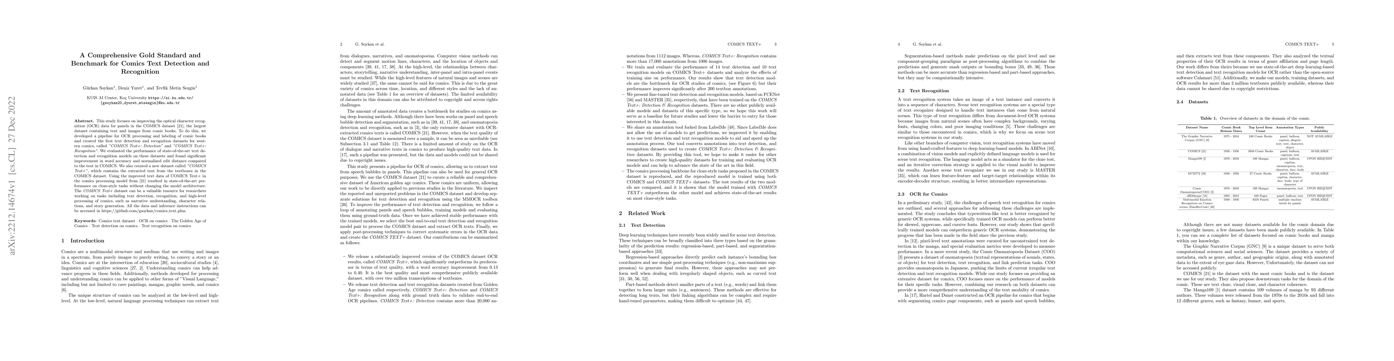 Thumbnail for A Comprehensive Gold Standard and Benchmark for Comics Text Detection
  and Recognition
