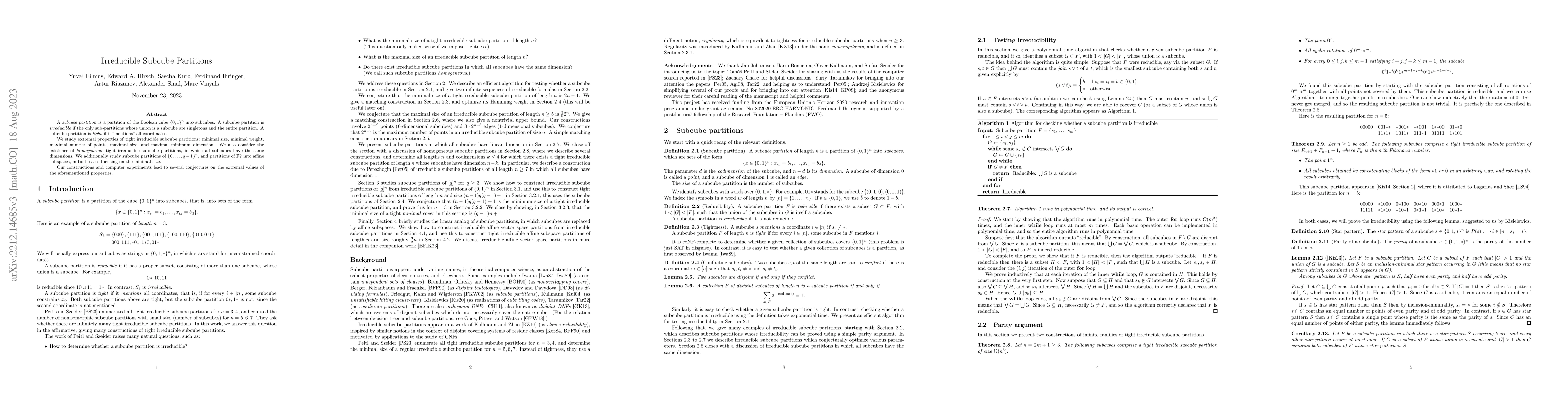Thumbnail for Irreducible subcube partitions