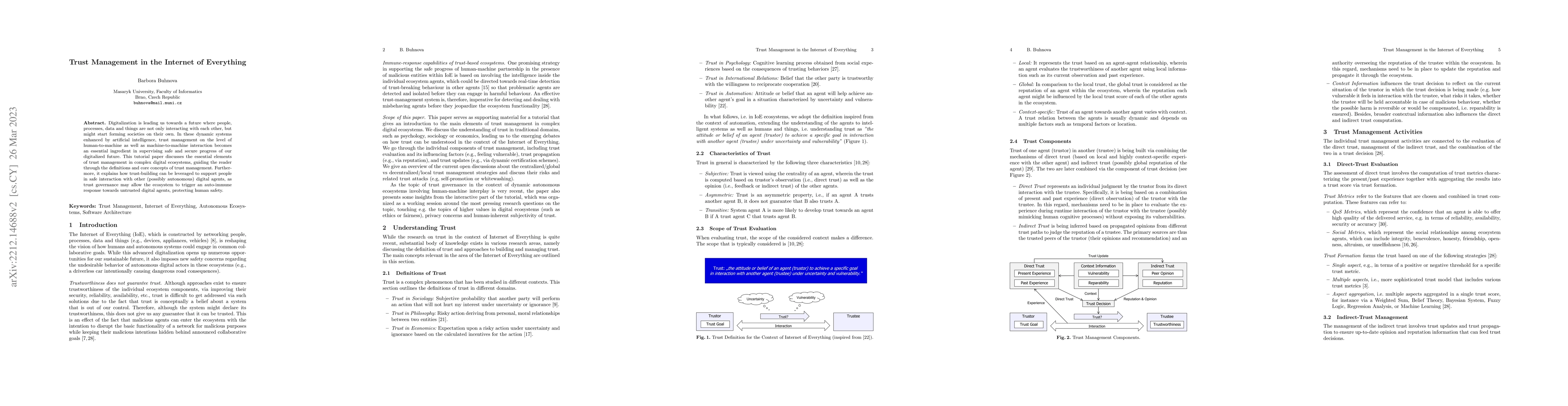 Thumbnail for Trust Management in the Internet of Everything