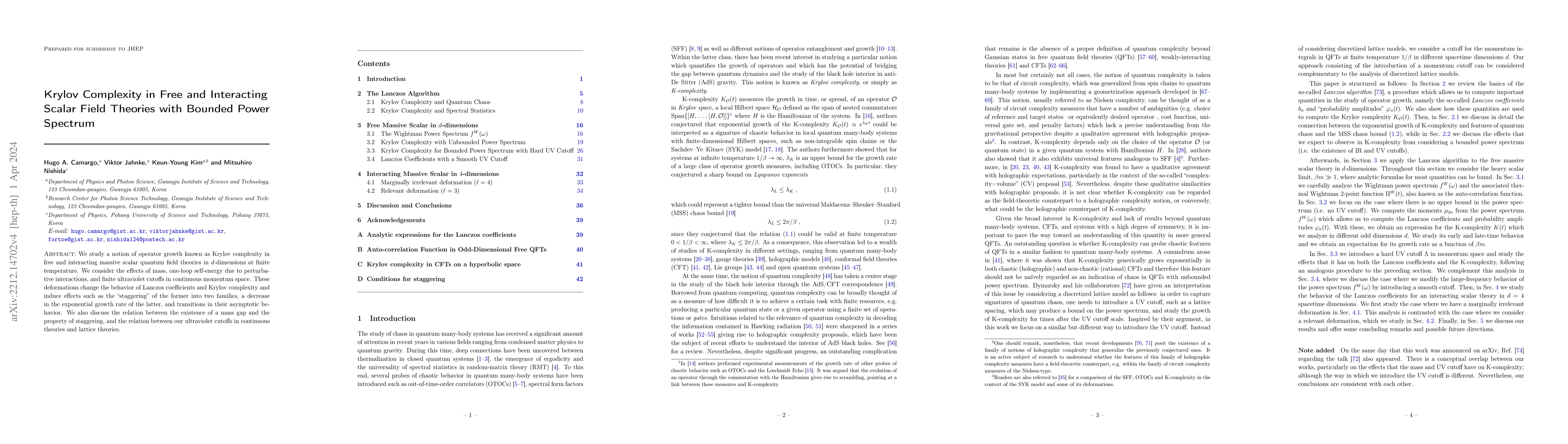 Thumbnail for Krylov Complexity in Free and Interacting Scalar Field Theories with
  Bounded Power Spectrum