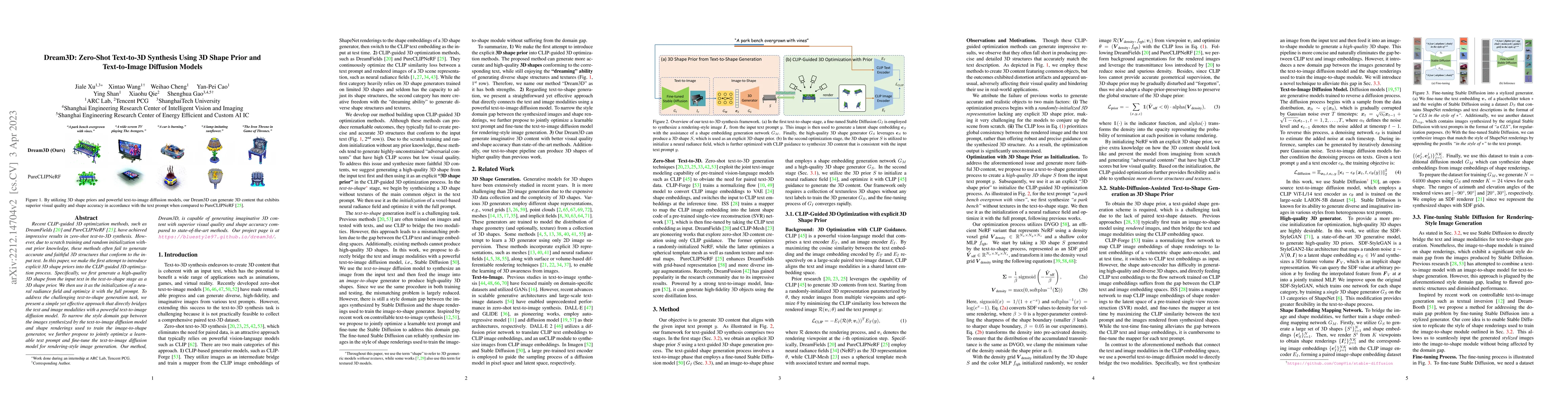 Thumbnail for Dream3D: Zero-Shot Text-to-3D Synthesis Using 3D Shape Prior and
  Text-to-Image Diffusion Models