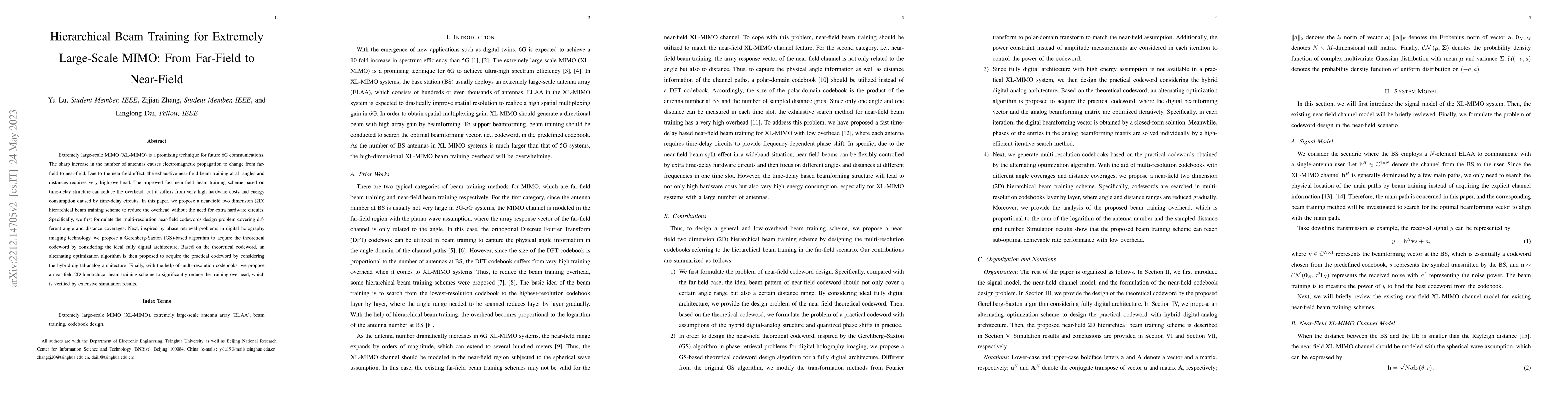 Thumbnail for Hierarchical Beam Training for Extremely Large-Scale MIMO: From
  Far-Field to Near-Field