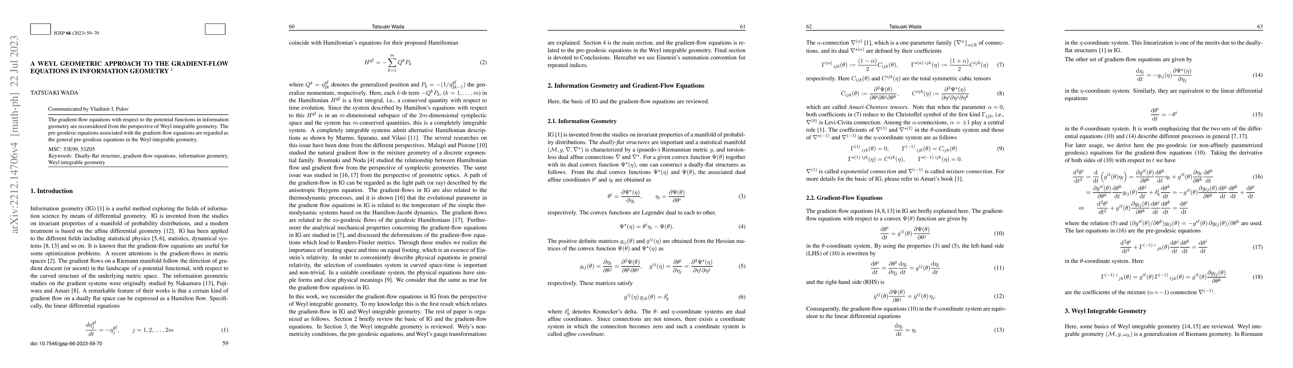 Thumbnail for A Weyl geometric approach to the gradient-flow equations in information
  geometry