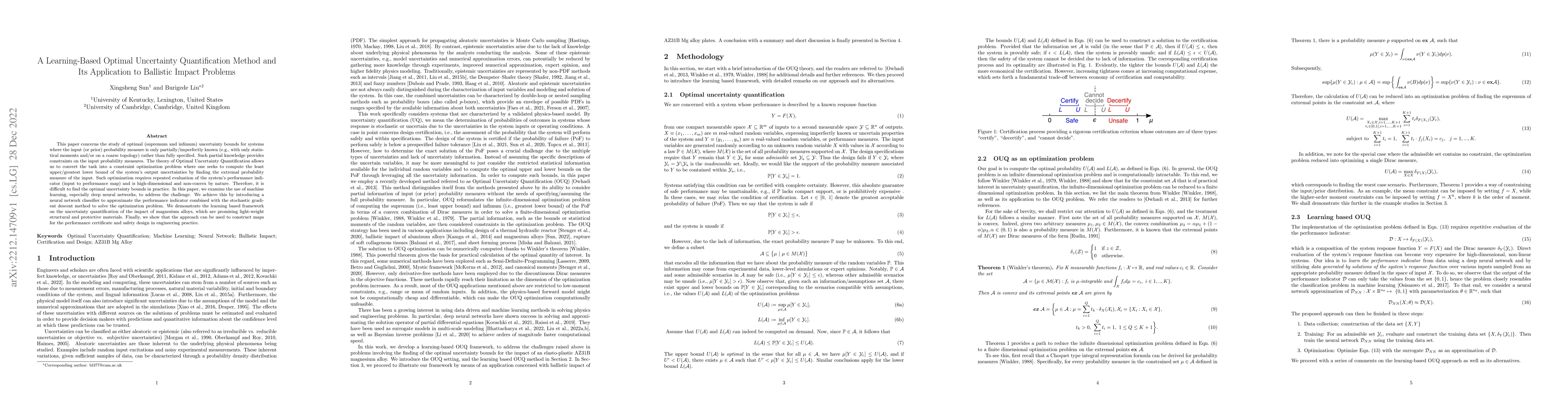 Thumbnail for A Learning-Based Optimal Uncertainty Quantification Method and Its
  Application to Ballistic Impact Problems