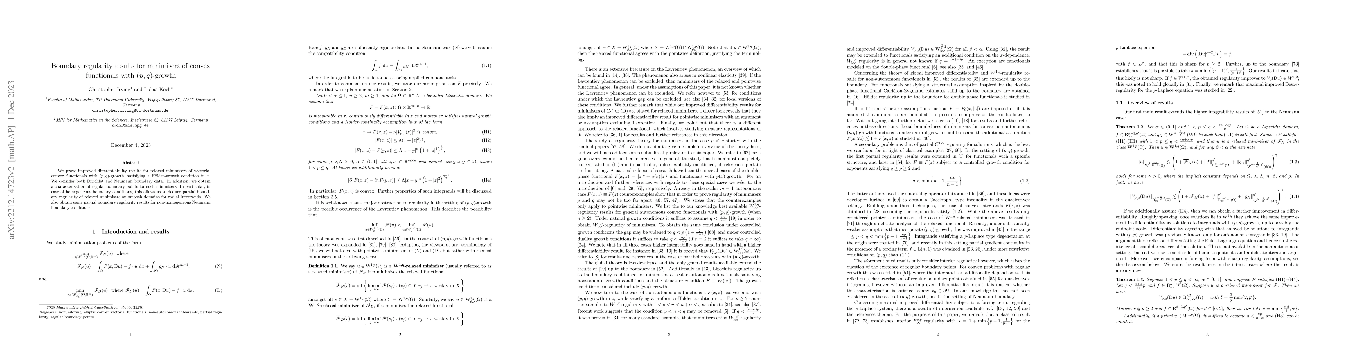 Thumbnail for Boundary regularity results for minimisers of convex functionals with
  $(p,q)$-growth