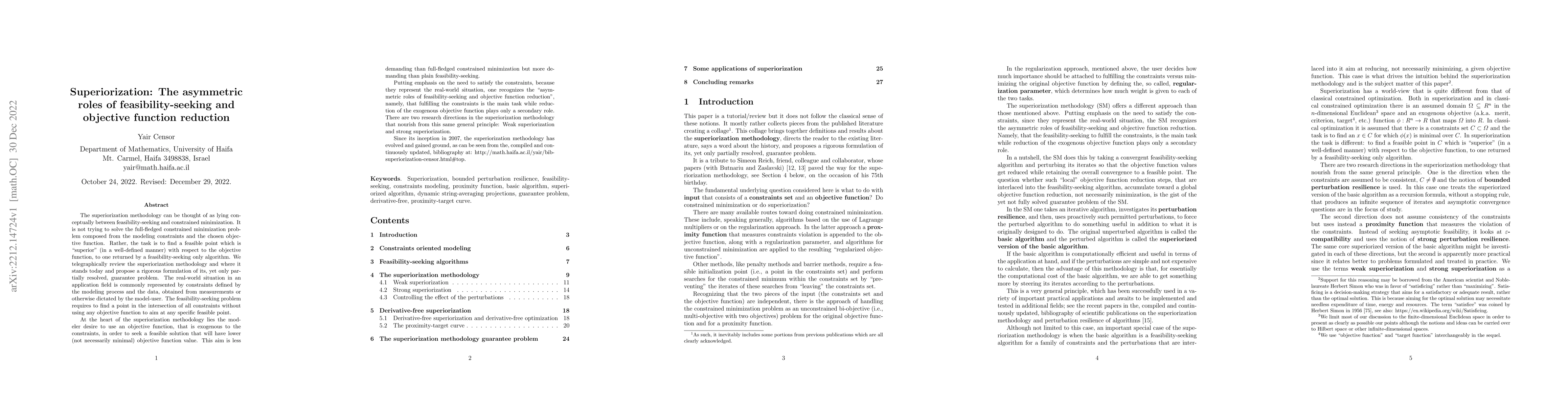 Thumbnail for Superiorization: The asymmetric roles of feasibility-seeking and
  objective function reduction