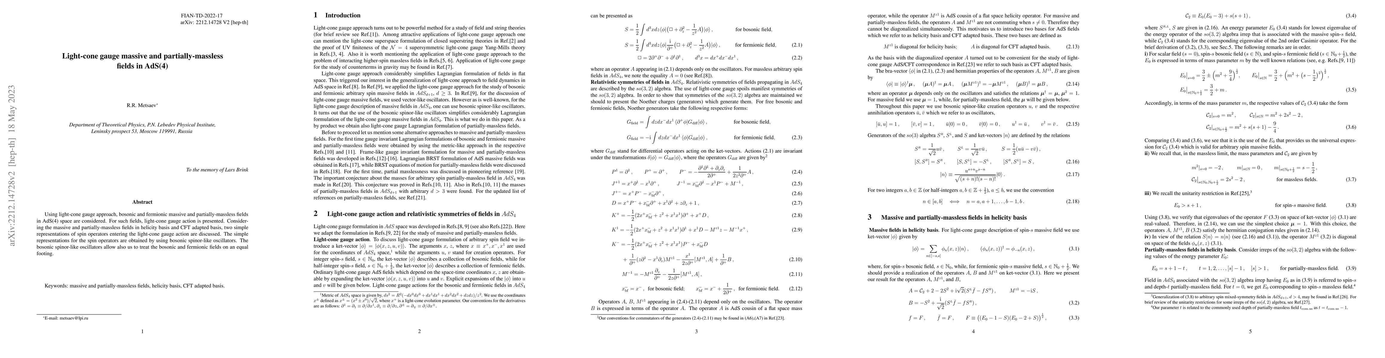 Thumbnail for Light-cone gauge massive and partially-massless fields in AdS(4)