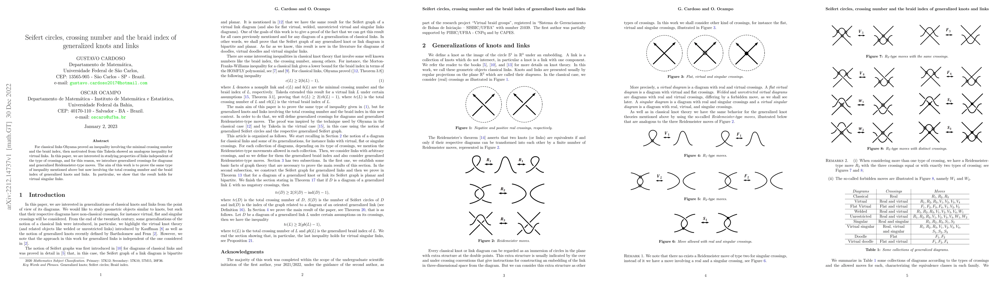 Thumbnail for Seifert circles, crossing number and the braid index of generalized
  knots and links