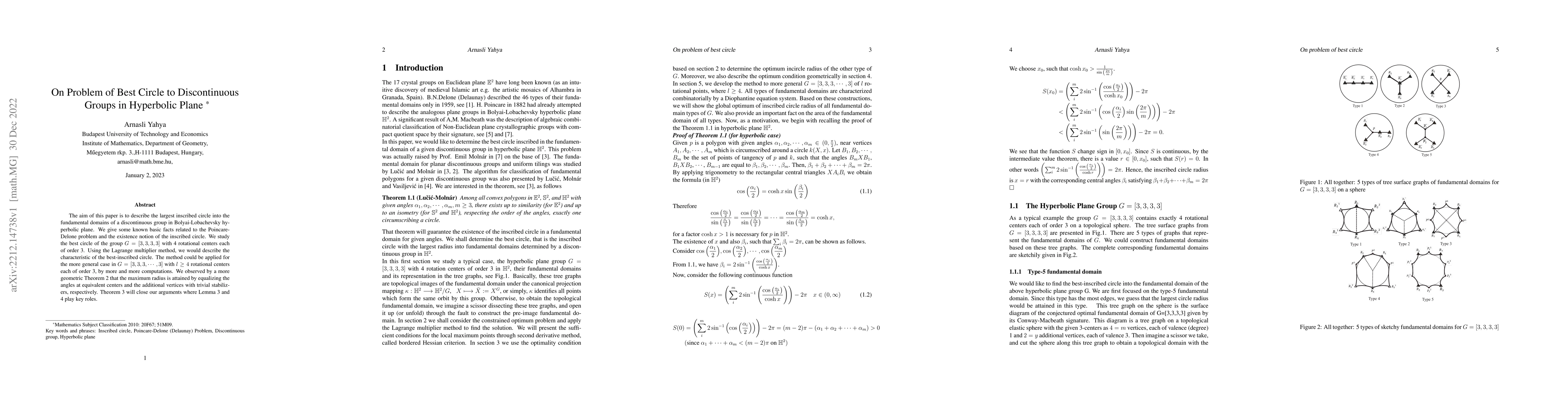 Thumbnail for On Problem of Best Circle to Discontinuous Groups in Hyperbolic Plane