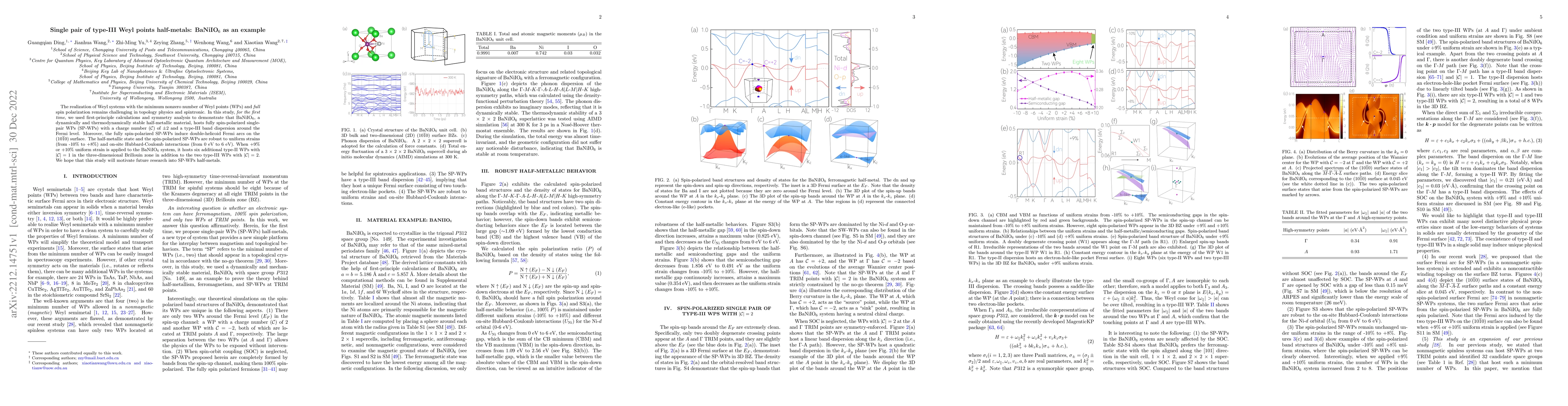 Thumbnail for Single pair of type-III Weyl points half-metals: BaNiIO$_6$ as an
  example