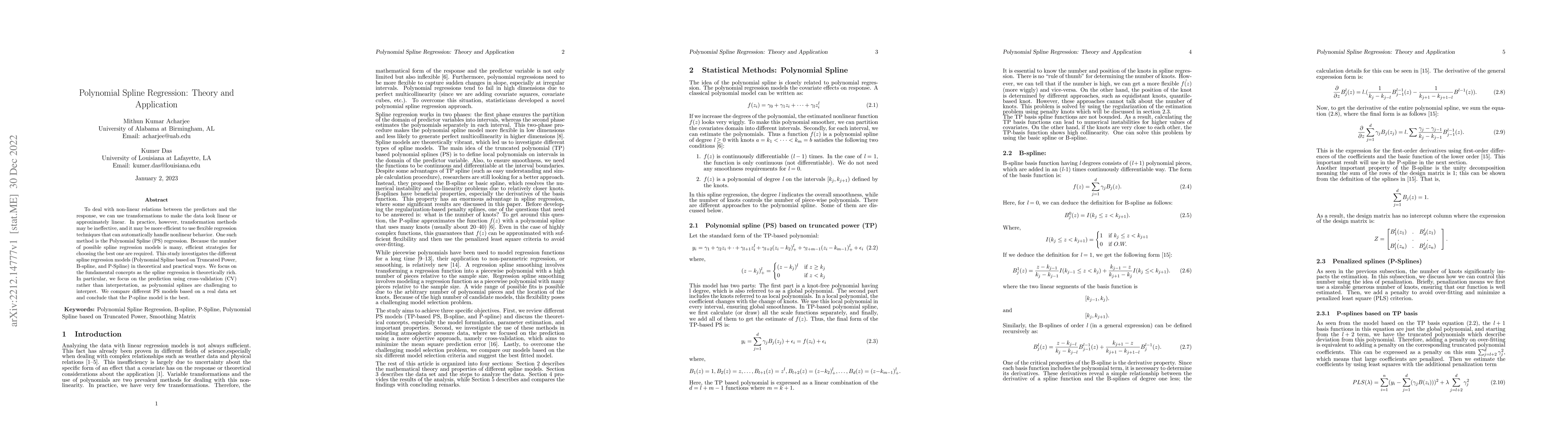 Thumbnail for Polynomial spline regression: Theory and Application