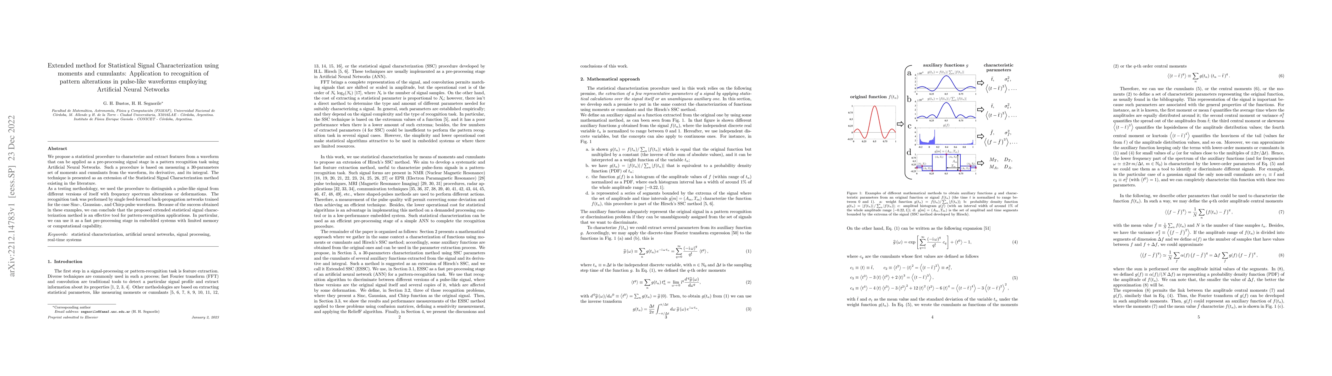 Thumbnail for Extended method for Statistical Signal Characterization using moments
  and cumulants: Application to recognition of pattern alterations in
  pulse-like waveforms employing Artificial Neural Networks