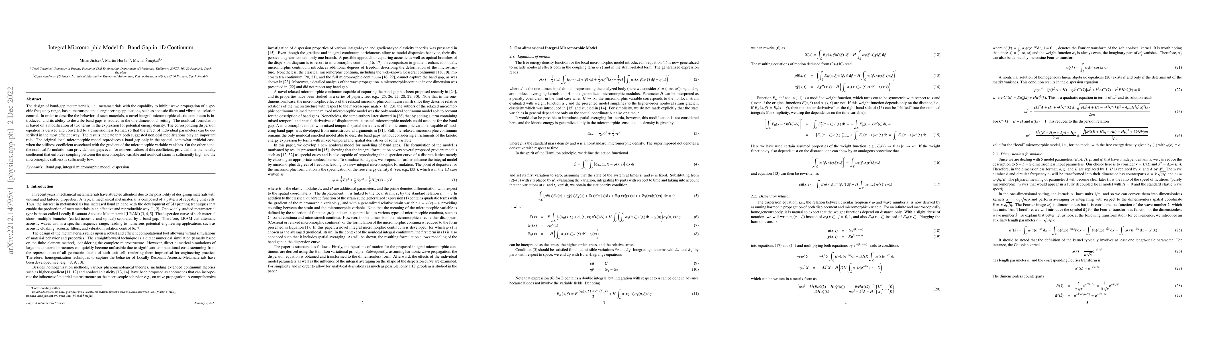 Thumbnail for Integral Micromorphic Model for Band Gap in 1D Continuum