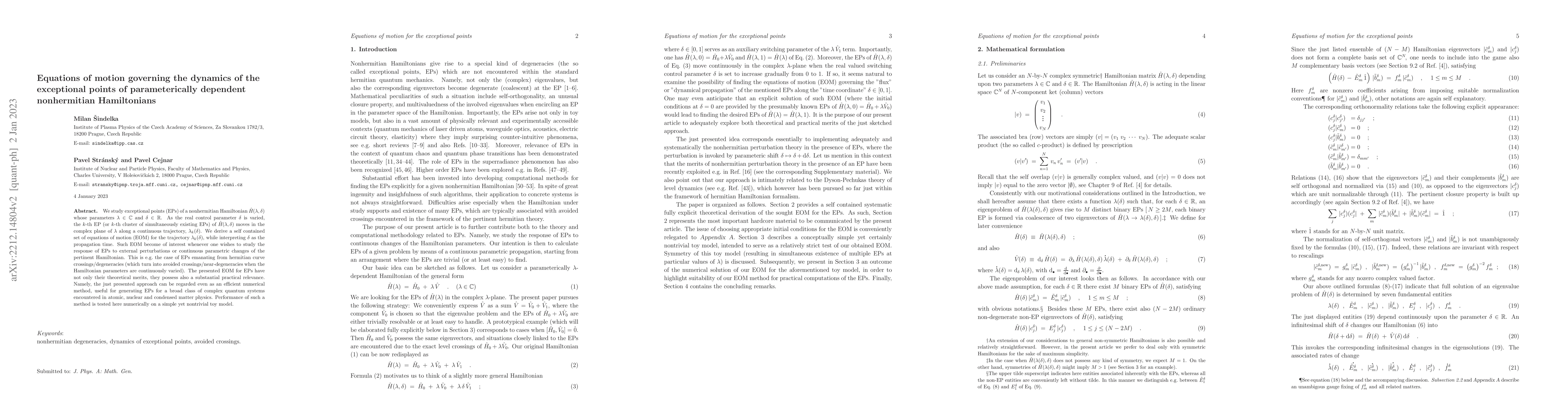 Thumbnail for Equations of motion governing the dynamics of the exceptional points of
  parameterically dependent nonhermitian Hamiltonians