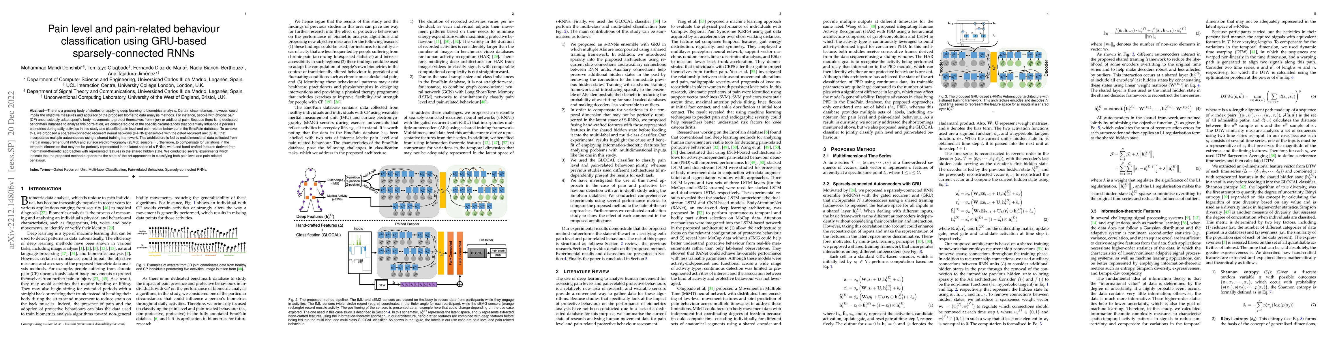 Thumbnail for Pain level and pain-related behaviour classification using GRU-based
  sparsely-connected RNNs