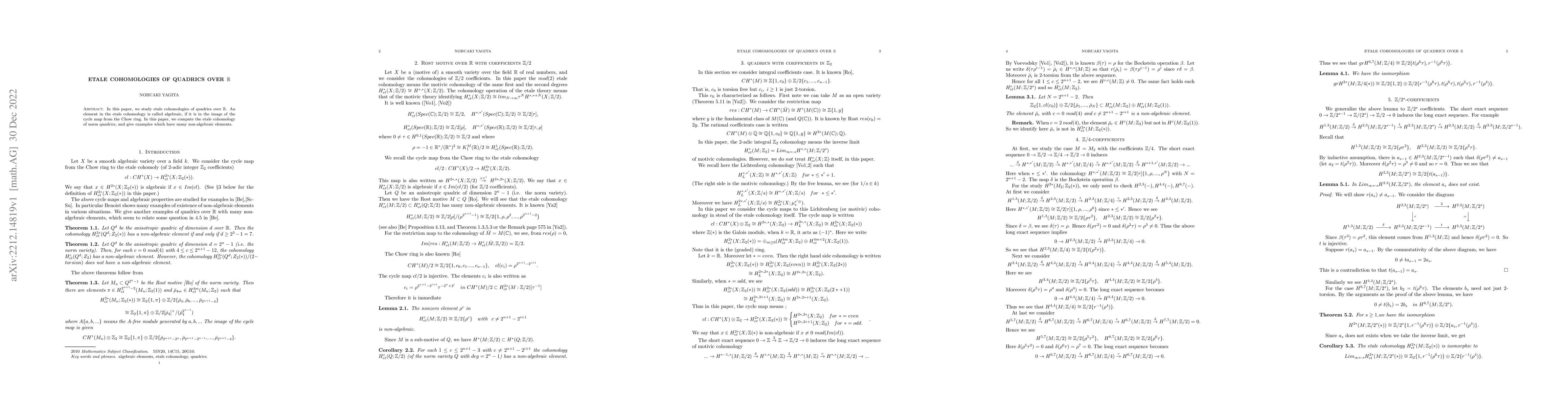 Thumbnail for Etale cohomologies of quadrics over R