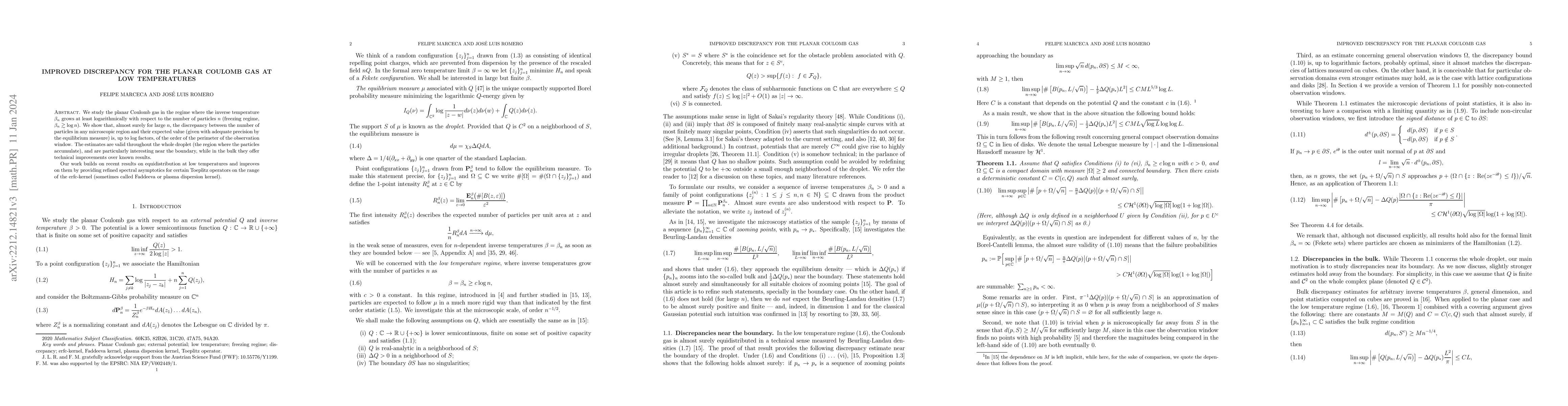 Thumbnail for Improved discrepancy for the planar Coulomb gas at low temperatures