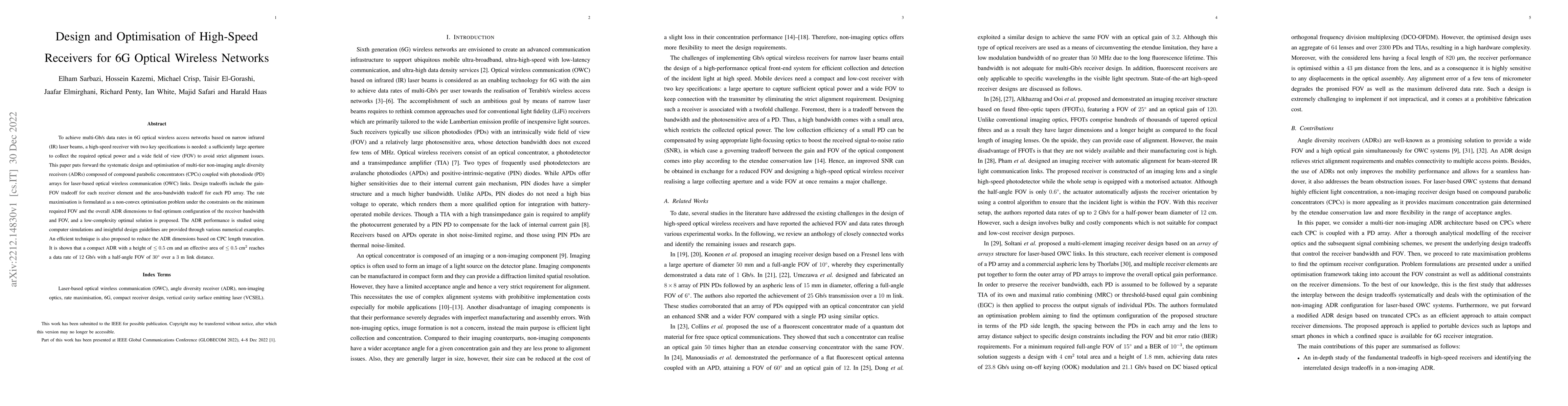 Thumbnail for Design and Optimisation of High-Speed Receivers for 6G Optical Wireless
  Networks