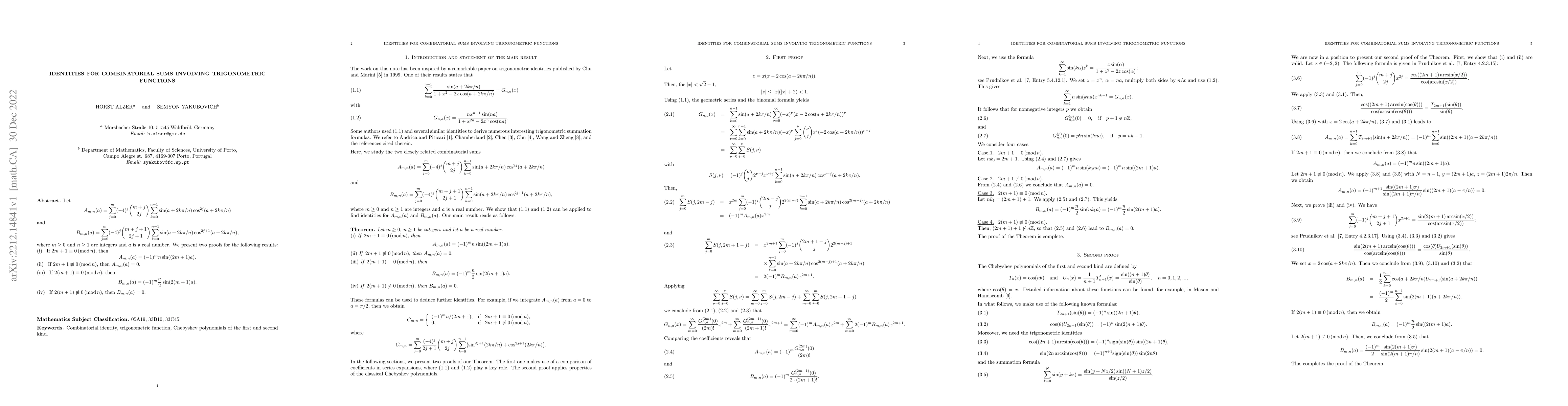 Thumbnail for Identities for combinatorial sums involving trigonometric functions