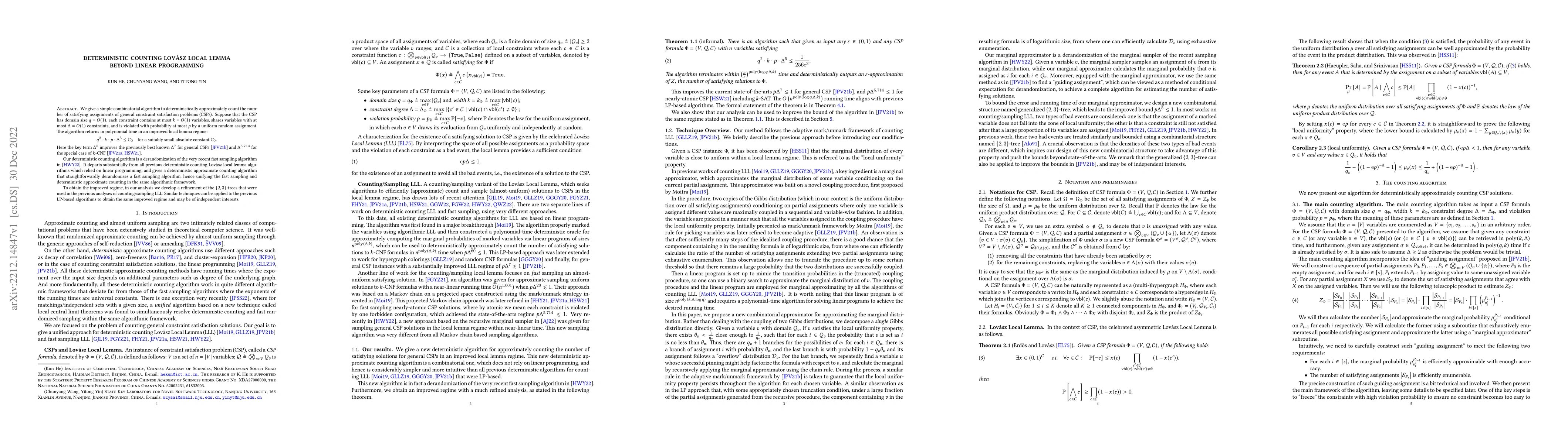 Thumbnail for Deterministic counting Lov\'{a}sz local lemma beyond linear programming
