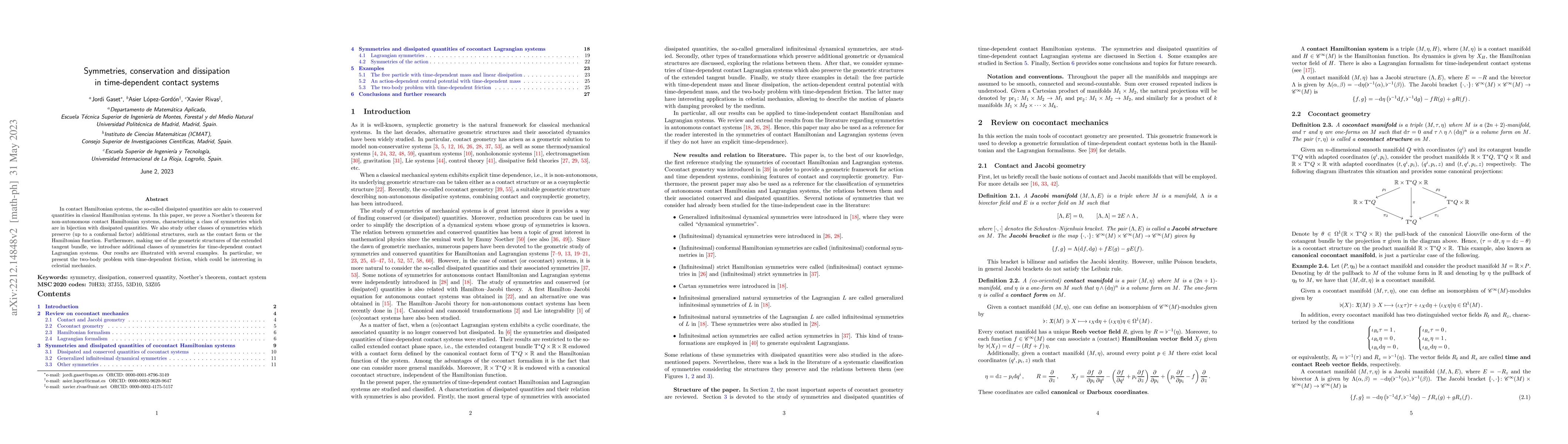 Thumbnail for Symmetries, conservation and dissipation in time-dependent contact
  systems
