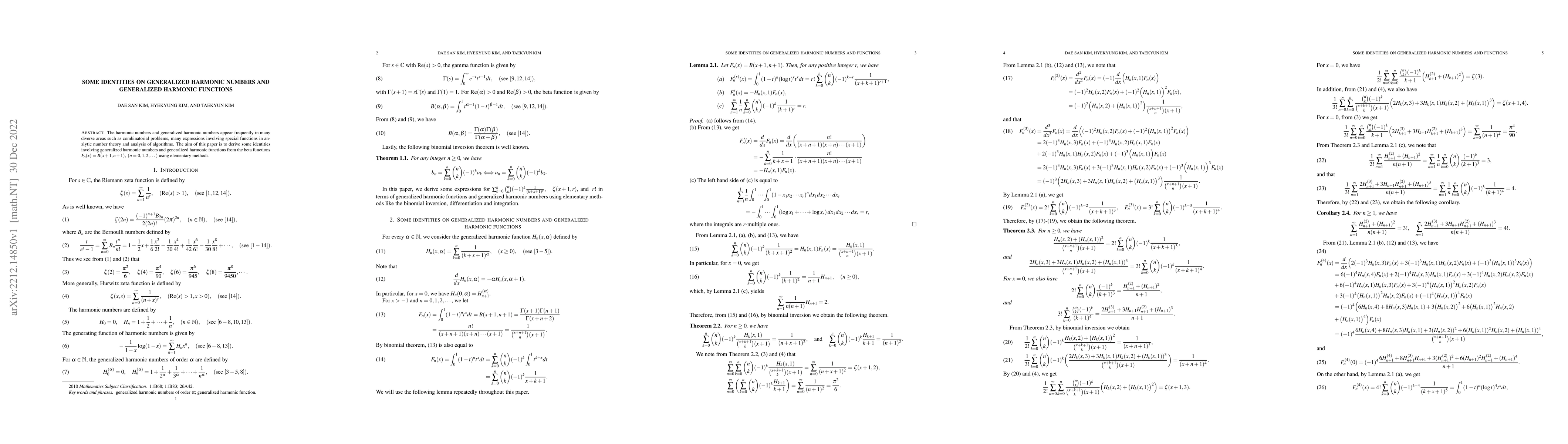 Thumbnail for Some identities on generalized harmonic numbers and generalized harmonic
  functions